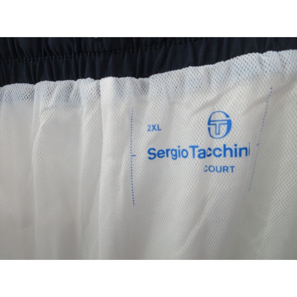 NWOT Sergio Tacchini TCP Shorts Mens Size XXL Mesh Lined WHITE NAVY BLUE Shorts - Picture 12 of 13